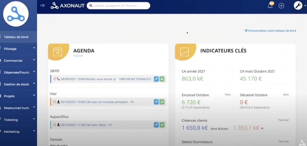 tableau de bord axonaut